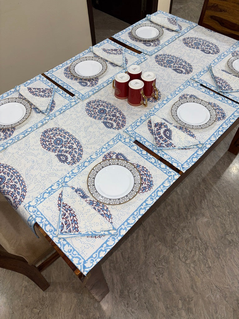 Light blue patterned table runner