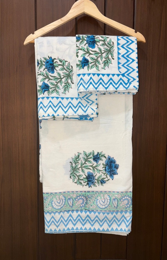 Blue white premium double bedsheet 108x108 (B21)