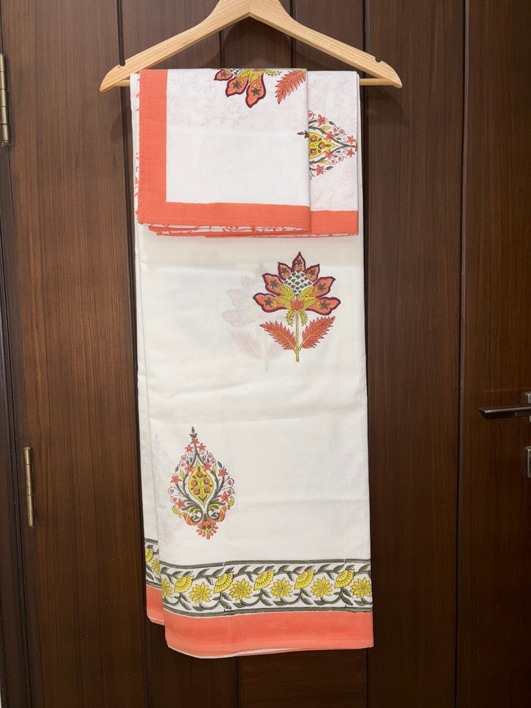 Orange and white double bedsheet 108x108 (B34)