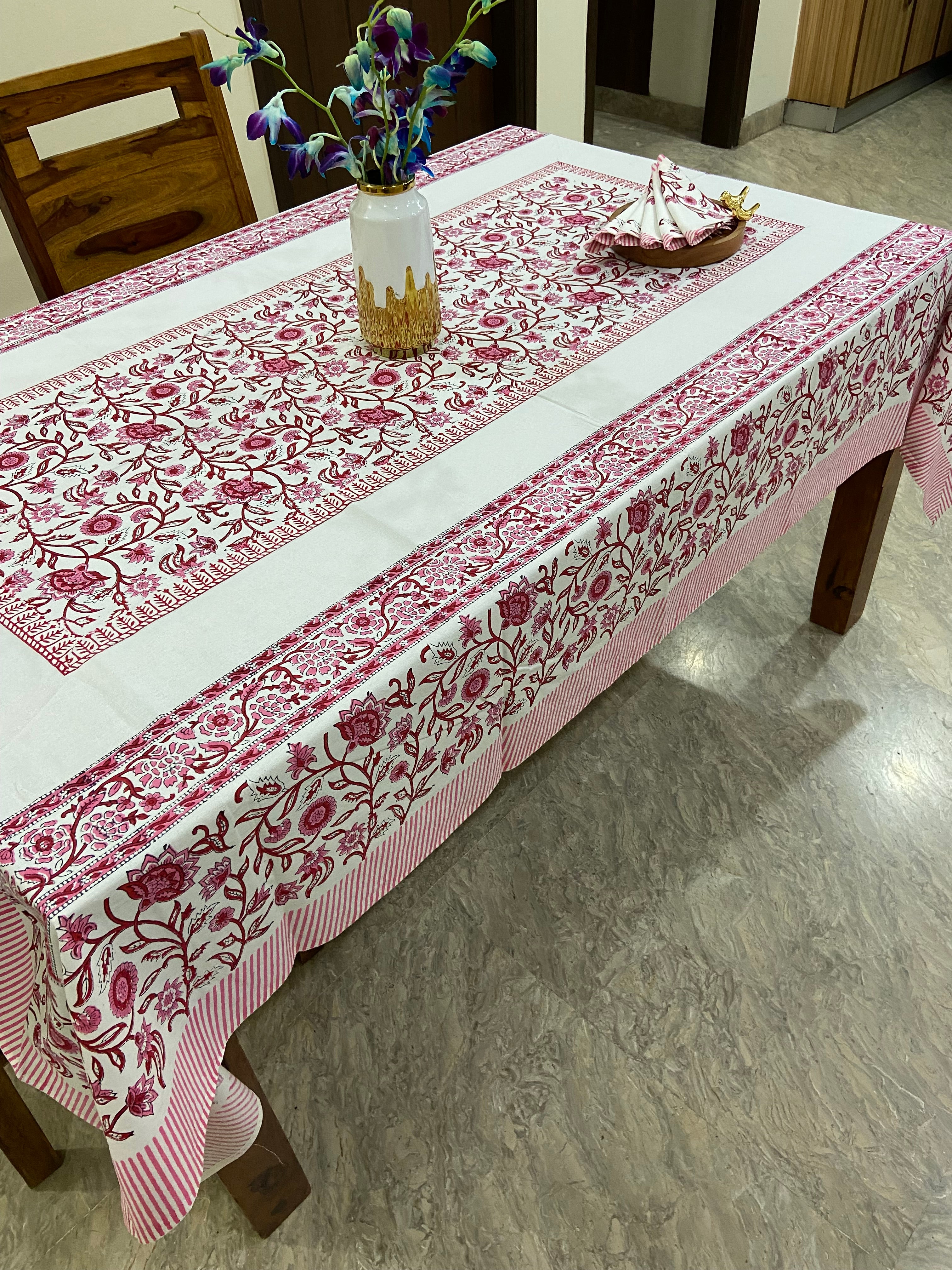 Deep red and white floral pattern