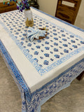 White fabric with blue floral patterns 