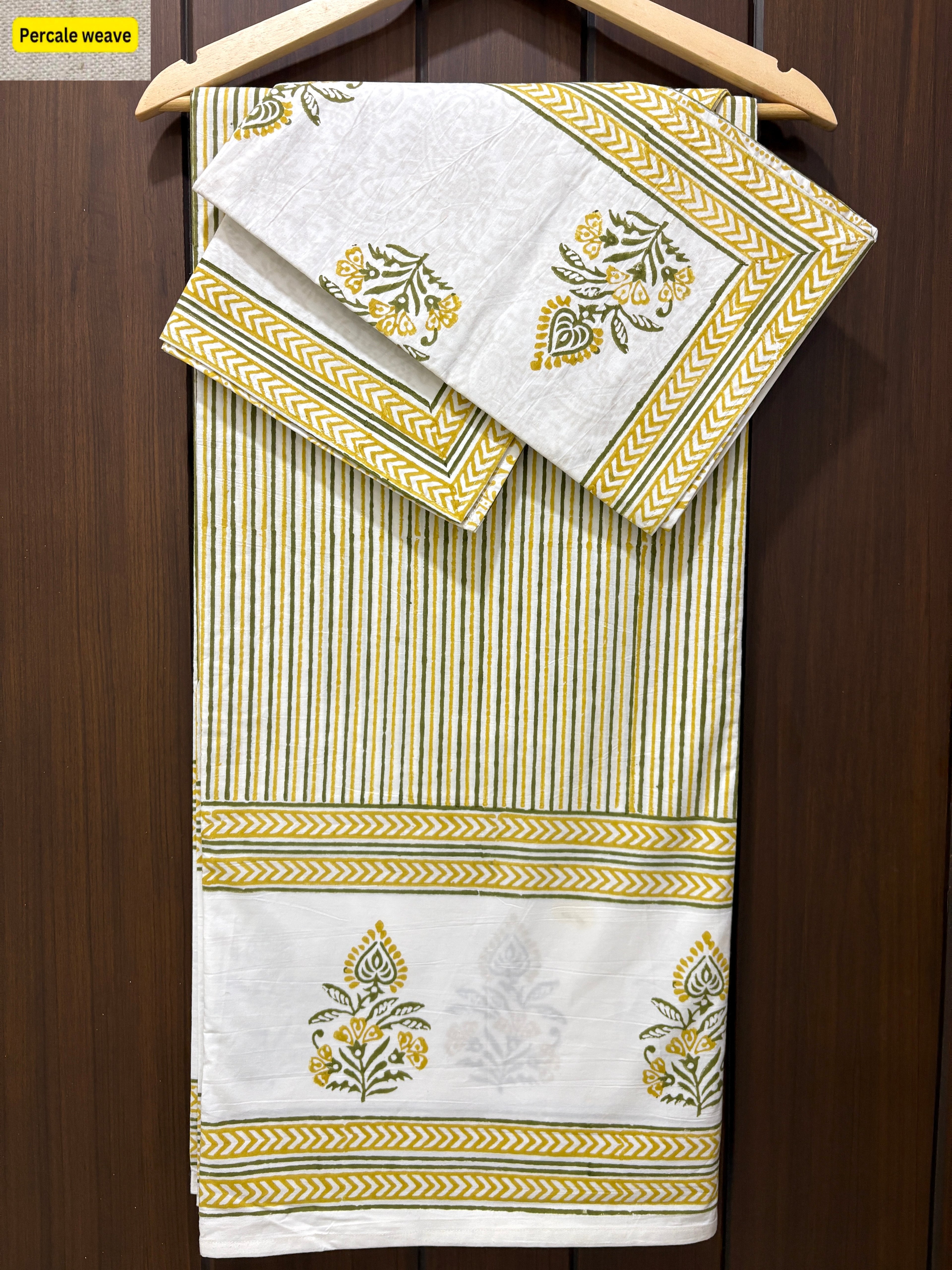 White and Yellow percale double bedsheet 108x108 (P6)