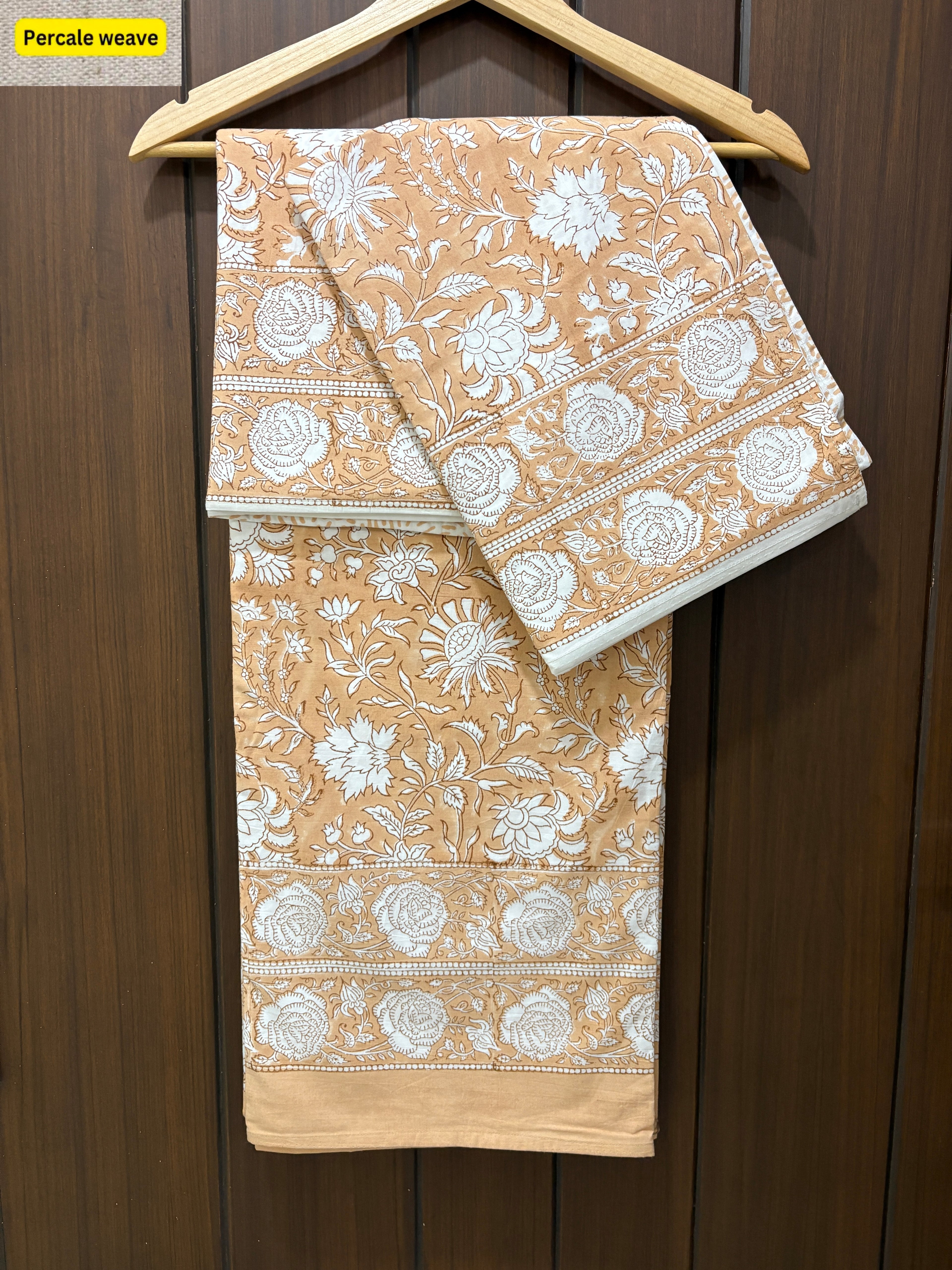 Premium yellow floral percale double bedsheet 90x108 (P8)