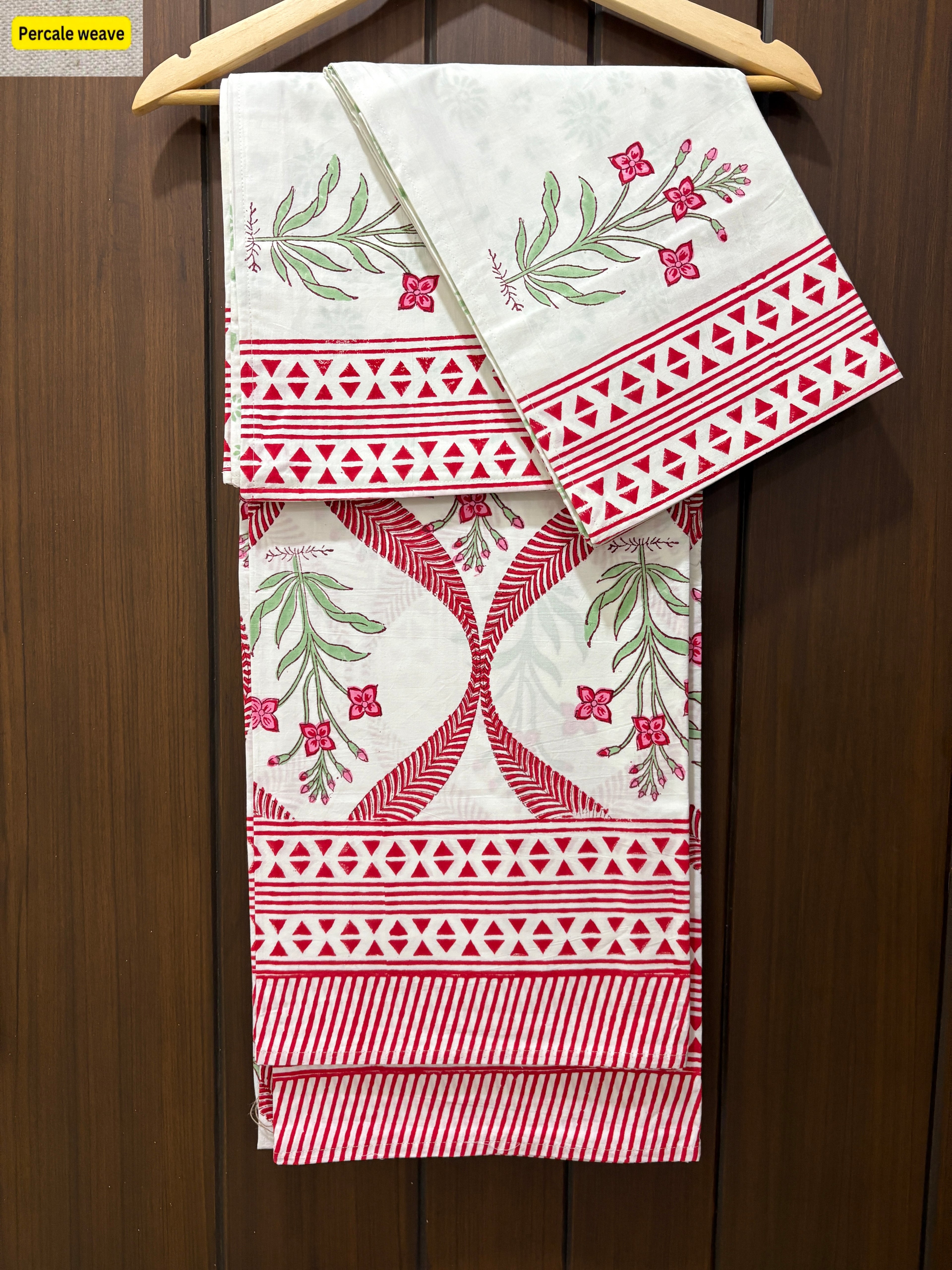 Pink and white floral percale double bedsheet 90x108 (P9)