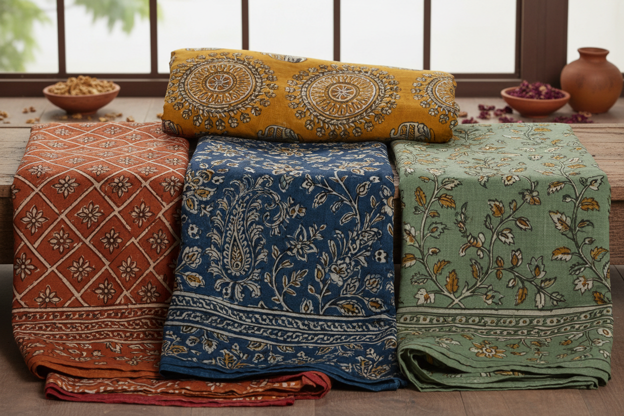 assortment of 5 hand block printed bedsheets 